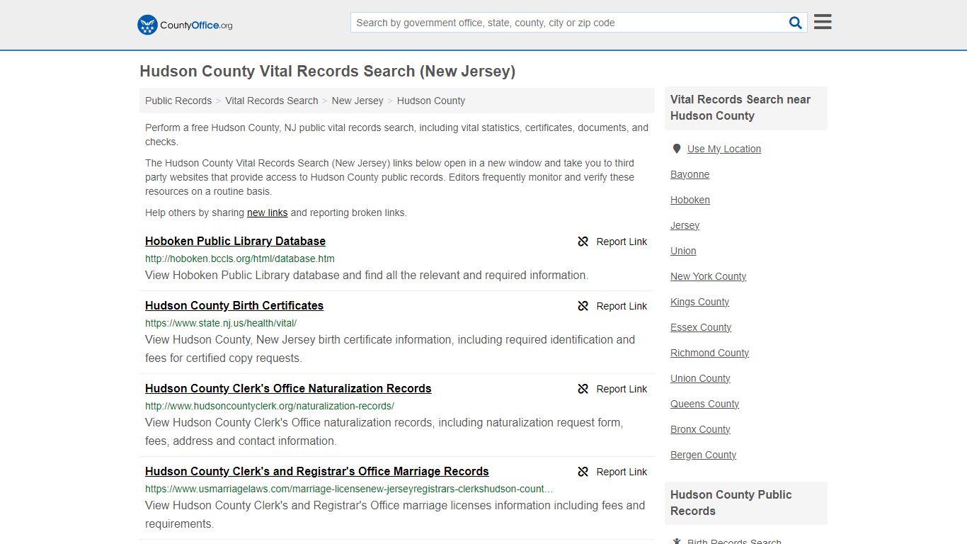 Vital Records Search - Hudson County, NJ (Birth, Death, Marriage ...